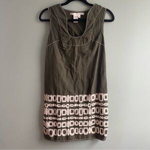 Max Studio Olive Green Sleeveless Mini Swing Dress with white Accents